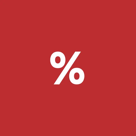 Symbole de pourcentage blanc sur fond rouge.