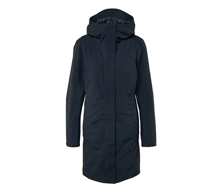 Manteau bleu marine à capuche.