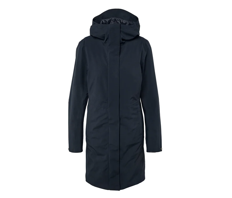 Manteau bleu marine à capuche.