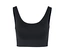 Soutien-gorge de sport noir avec larges bretelles et bande élastique sous la poitrine.