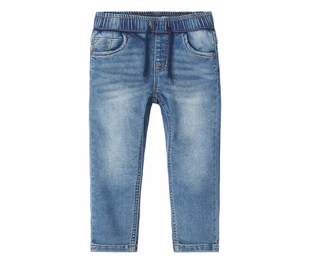 NAME IT Slim Sweat Jeans: Jean slim sweat NAME IT bleu clair délavé avec taille élastique et cordon de serrage.