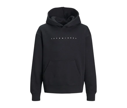 Sweat à capuche Jack&Jones Star, noir. Sweat à capuche noir avec poche kangourou et logo blanc Jack&Jones sur la poitrine.