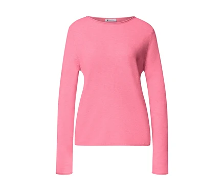 Pull en maille Street One rose pâle à manches longues et col bateau sur fond blanc.