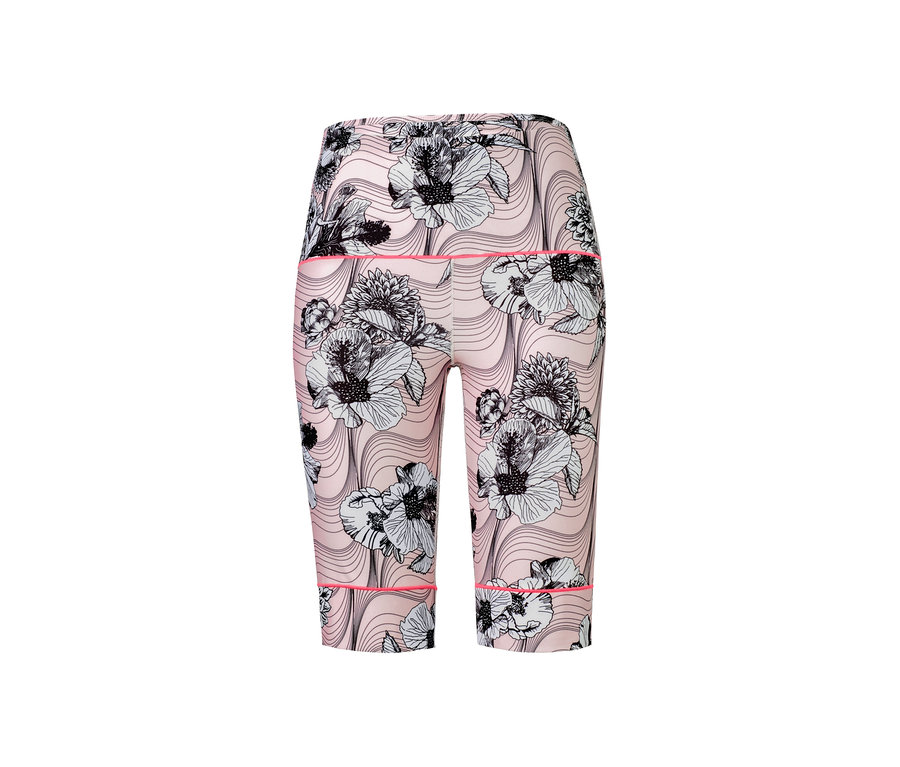 Cycliste fonctionnel rose avec motif floral.