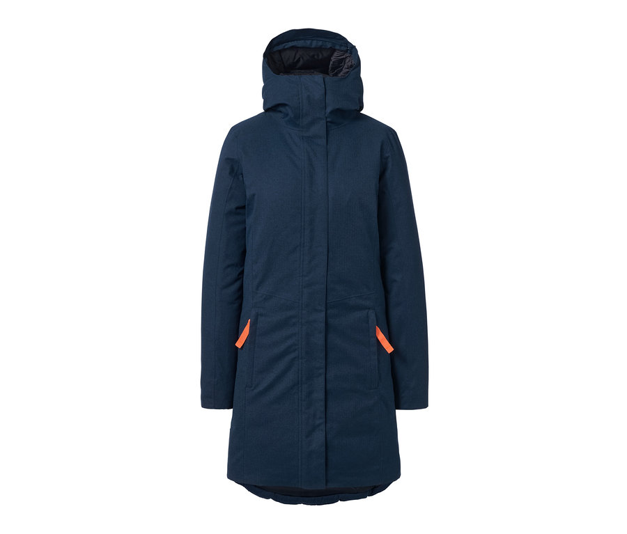 Manteau thermique bleu chiné avec capuche.