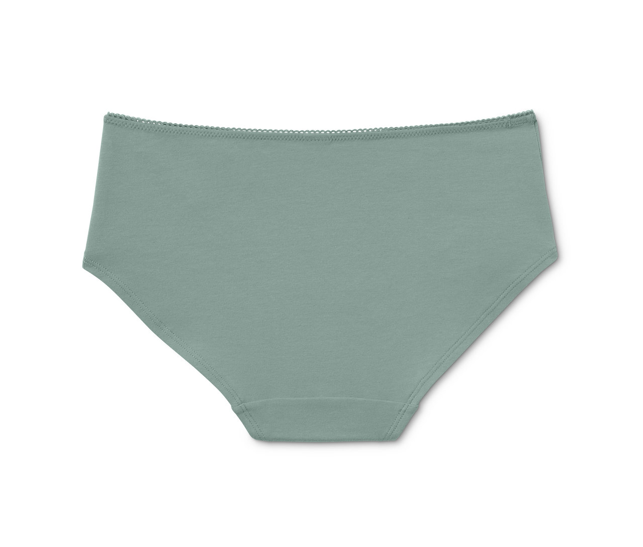 Une culotte verte sur un fond blanc.