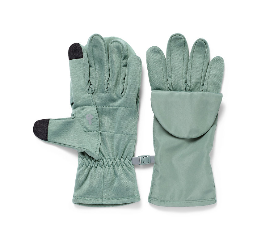 Deux gants de course à pied vert clair avec rabats.
