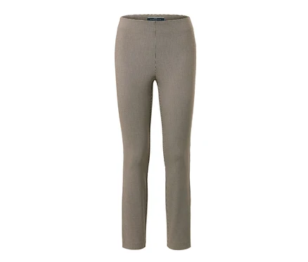 Un pantalon stretch à motif pied-de-poule isolé sur fond blanc.