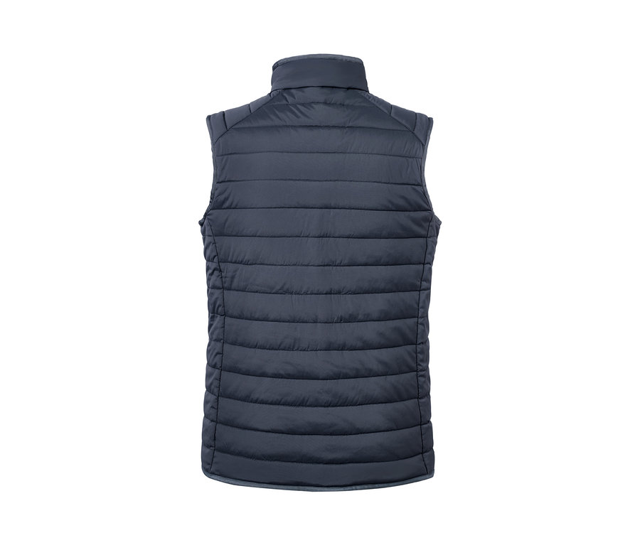 Vue arrière d'un gilet matelassé et réversible.