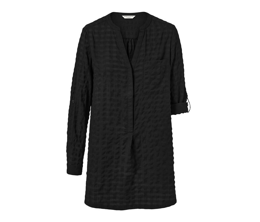 Tunique longue noire à structure tissée.