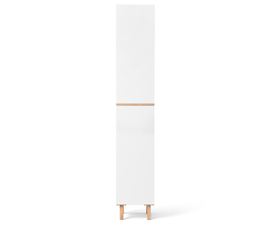 Armoire haute de salle de bain blanche avec un espace ouvert et 2 portes.