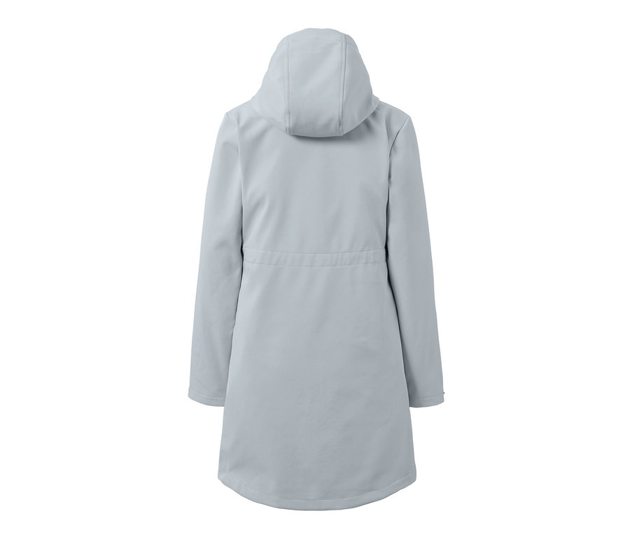 Vue arrière d'un manteau softshell gris glace.