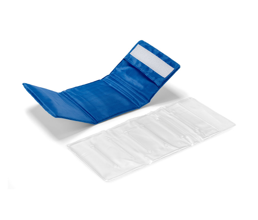 Manchette de refroidissement pour bouteille bleue et pack de refroidissement.