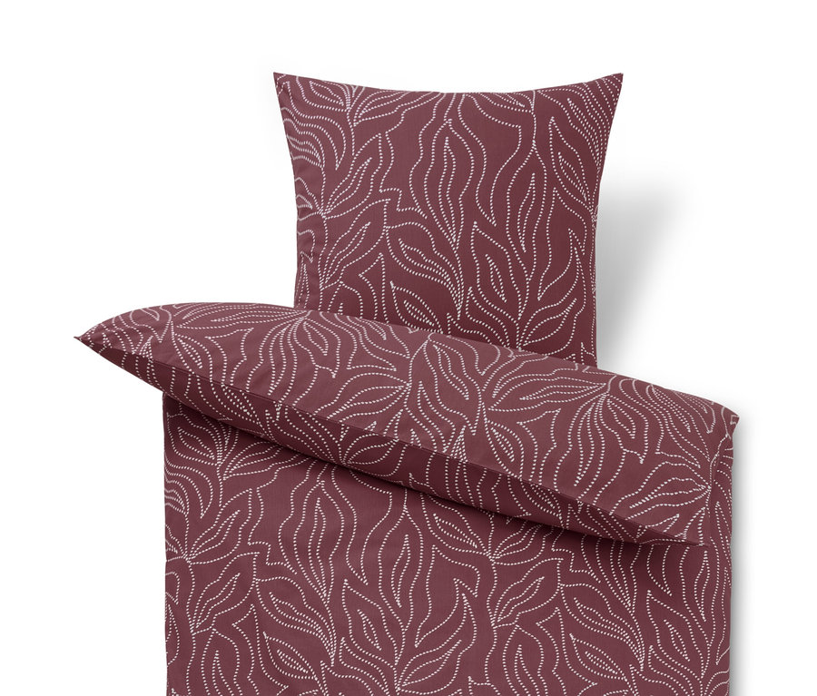 Parure de lit prune en renforcé avec motif de feuilles, taille normale.
