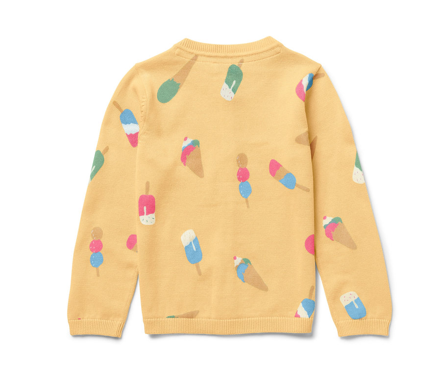 Veste en maille jaune pour enfant avec imprimé de glaces.
