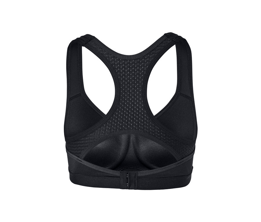 Gros plan d'un soutien-gorge de sport noir.