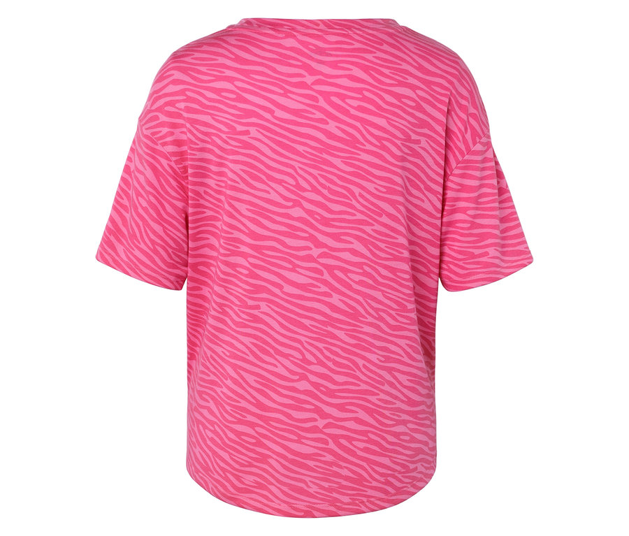 Vue arrière d'un t-shirt rose avec imprimé animal.