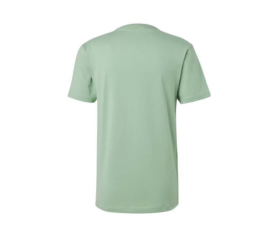 Dos d'un t-shirt vert clair à encolure ronde faisant partie d'un ensemble de 3.