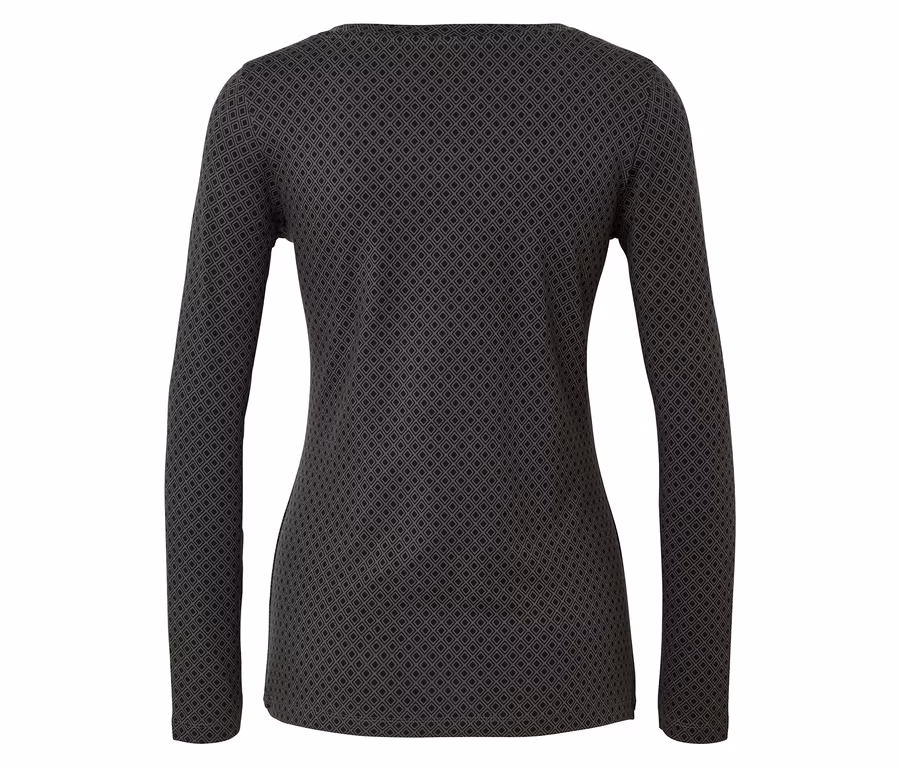 Vue arrière d'un chemisier à manches longues pour femmes avec un motif géométrique.