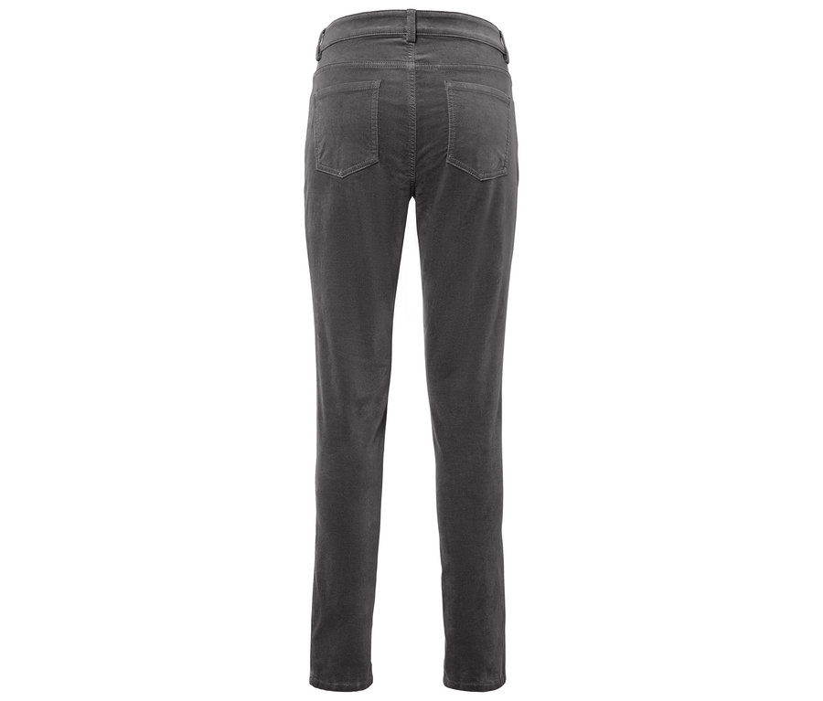 Vue arrière d'un pantalon en velours côtelé gris.