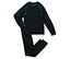 Ensemble thermique noir composé d'un haut à manches longues et d'un pantalon avec des détails turquoise sur fond blanc.
