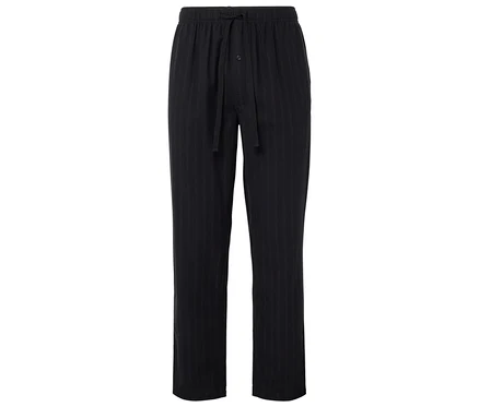 Un pantalon de pyjama noir rayé avec cordon de serrage.