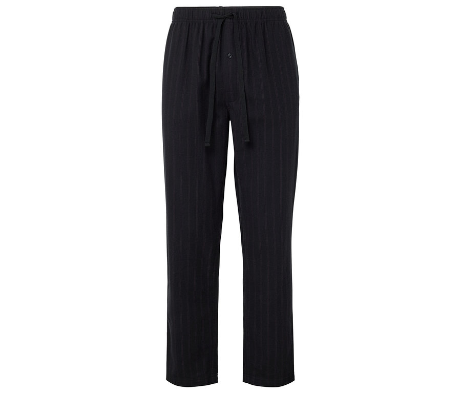 Un pantalon de pyjama noir rayé avec cordon de serrage.