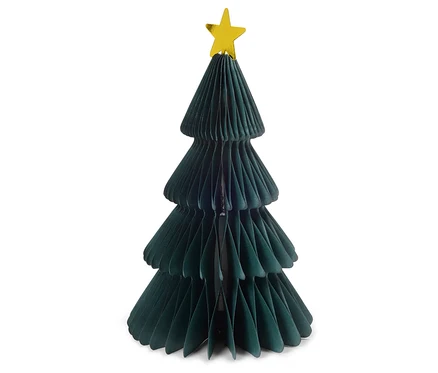 Sapin de Noël en papier vert avec une étoile dorée.