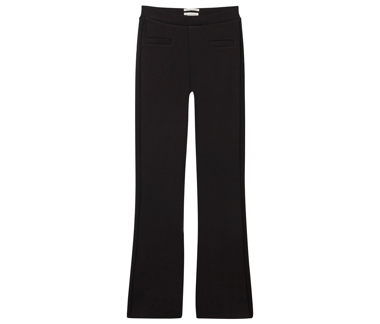 Pantalon noir évasé avec poches plaquées sur le haut.