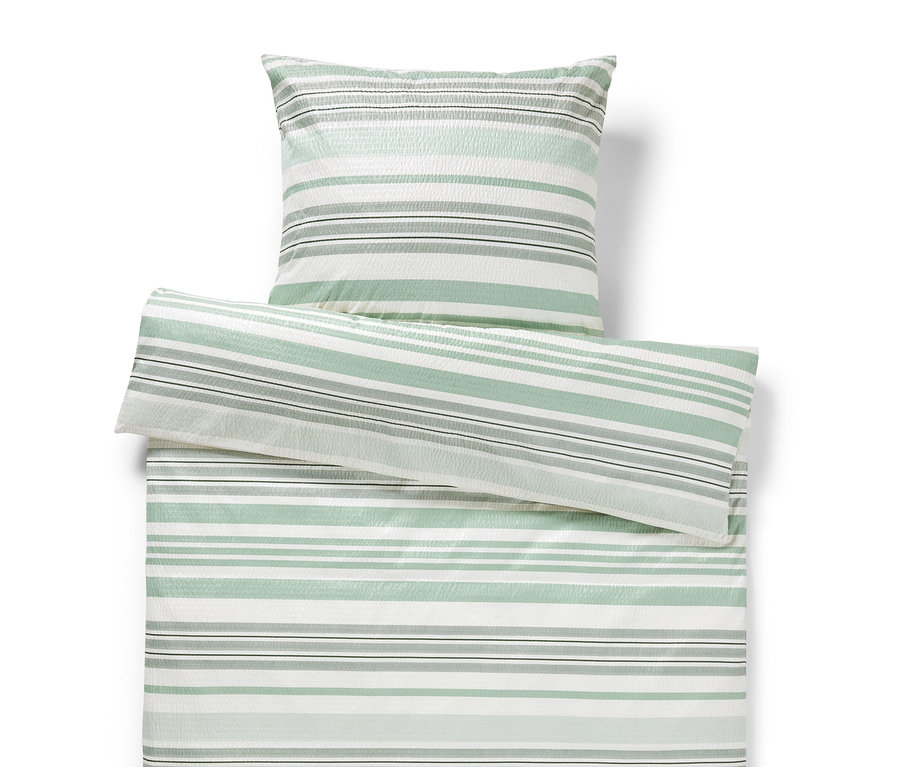 Parure de lit en microfibre seersucker à rayures vertes, blanches et grises. Comprend les tailles normales et grandes.