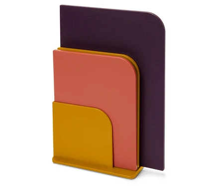 Organisateur de documents jaune, orange et violet.