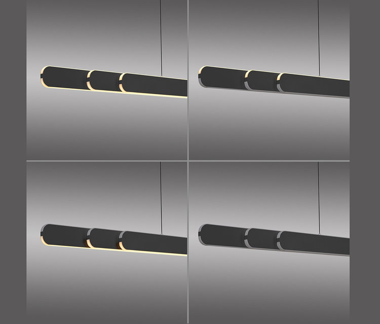 Quatre suspensions LED noires Paul Neuhaus »Adriana Round« sur fond gris.