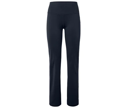 Leggings bleu marine à taille haute sur fond blanc.