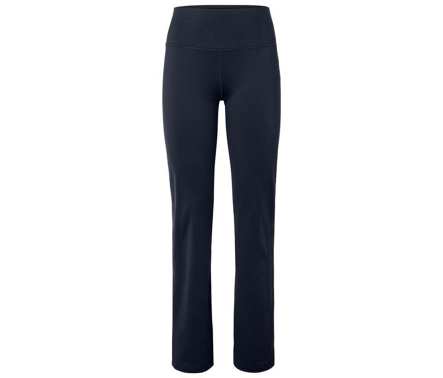 Leggings bleu marine à taille haute sur fond blanc.