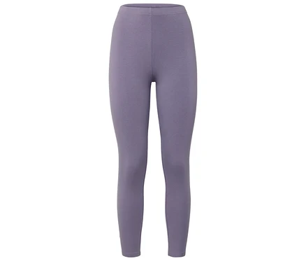 Leggings lilas en laine certifiée RWS sur fond blanc.