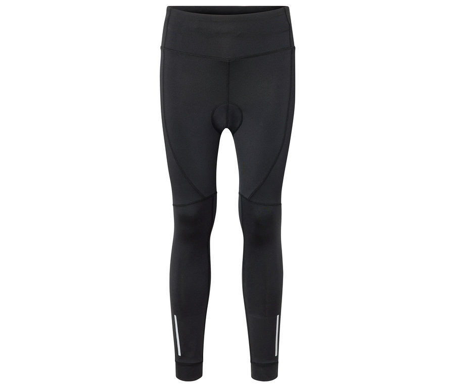 Pantalon de cycliste noir taille haute avec détails réfléchissants.