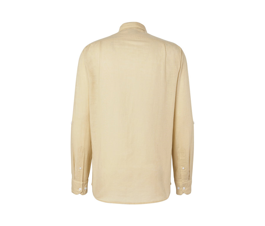 Chemise jaune à manches longues en lin, vue de dos.