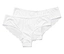 Deux culottes blanches avec bordure en dentelle et nœud papillon sont superposées.