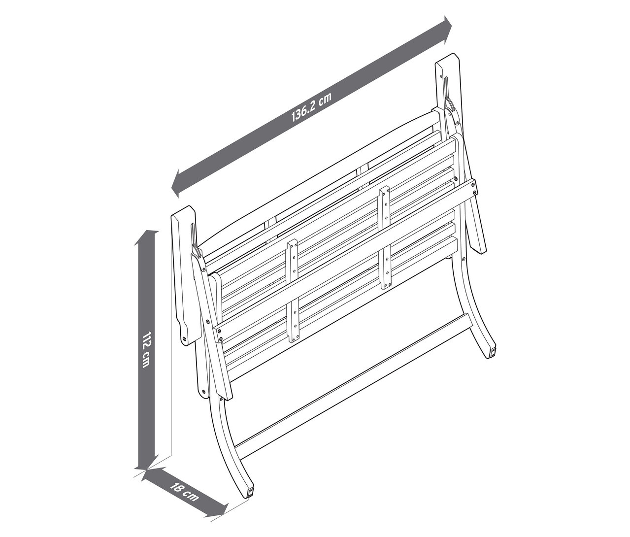 Illustration d'un ensemble salon de jardin pliable avec coussins premium, 4 pièces, avec dimensions.
