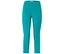 Un pantalon turquoise sur un fond blanc.