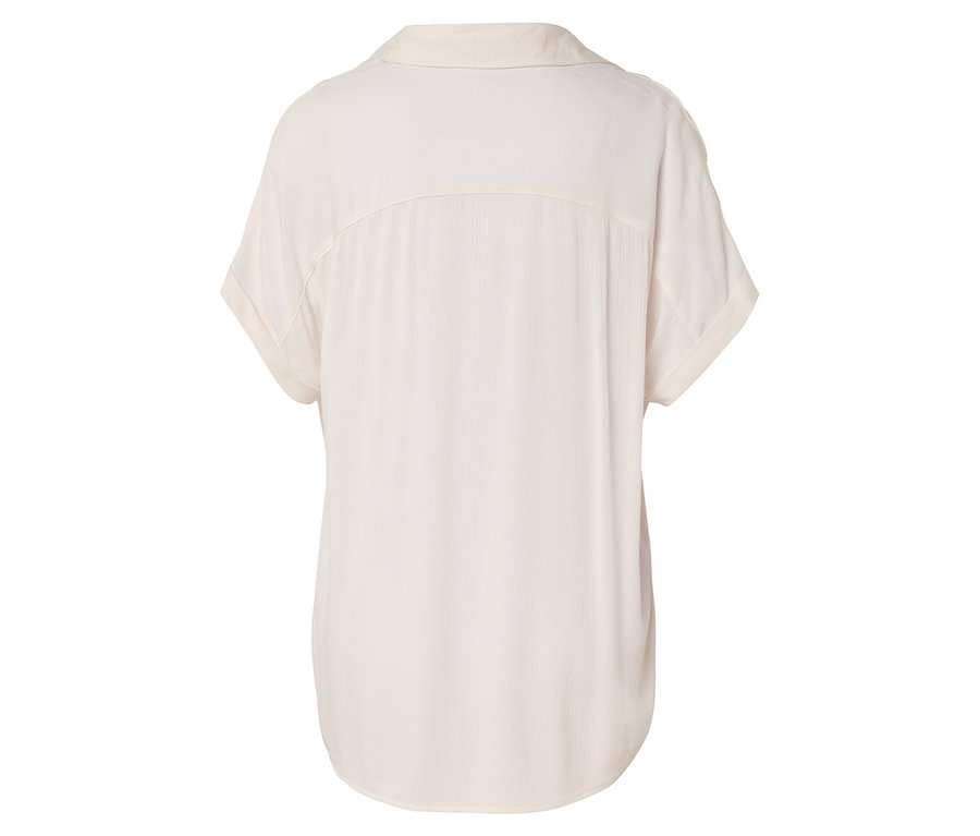 Vue arrière d'une chemise crème à manches courtes avec col.