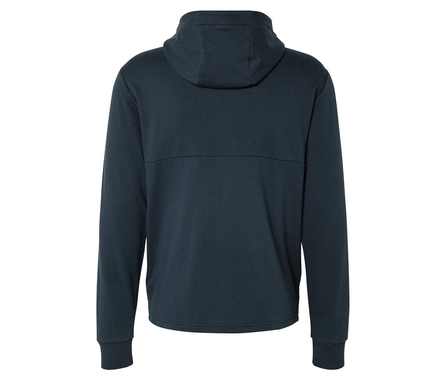 Vue arrière d'un sweat à capuche bleu marine.