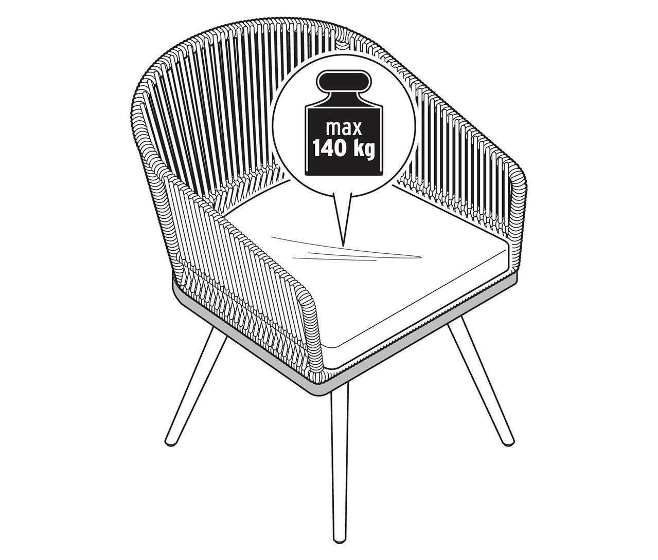 Image d'une chaise de jardin pivotante avec tressage textile.