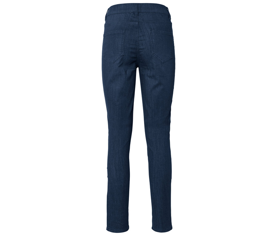 Vue arrière d'un jean bleu foncé à jambe droite.
