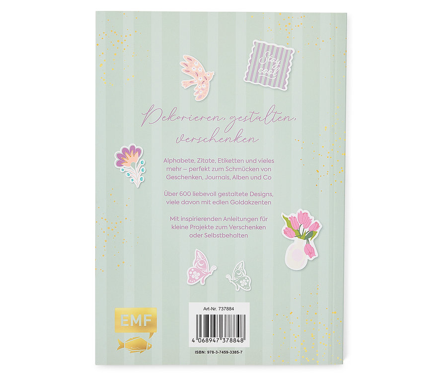 Couverture de livre avec des illustrations de papillons, de fleurs et l'inscription « Dekorieren, gestalten, verschenken ».
