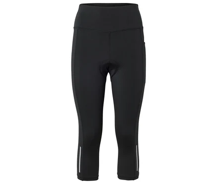 Pantalon de cycliste noir trois-quarts avec détails réfléchissants en bas des jambes.