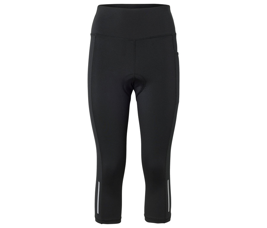 Pantalon de cycliste noir trois-quarts avec détails réfléchissants en bas des jambes.