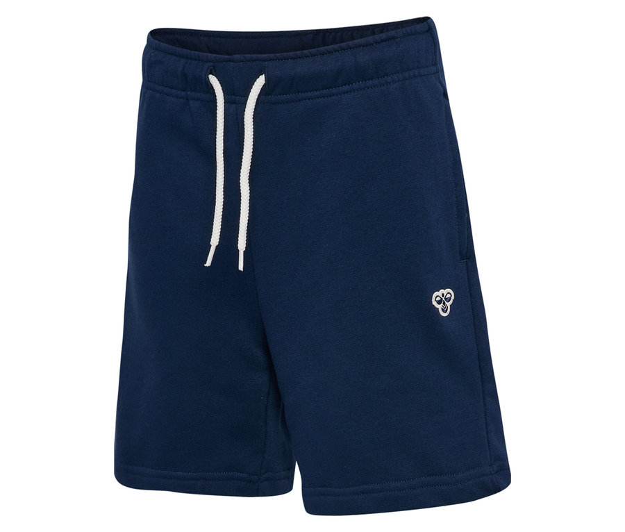 Short de survêtement ample hummel® HMLJR bleu avec cordon de serrage blanc et logo.