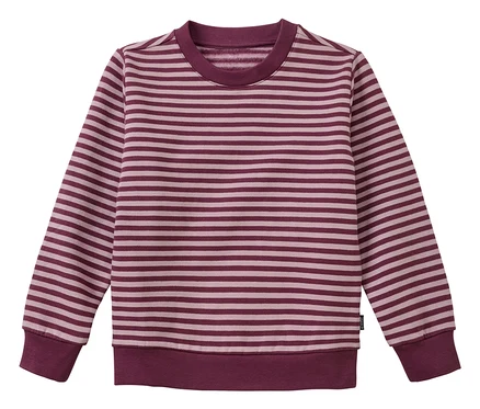 Sweat-shirt à manches longues rayé bordeaux et rose clair avec col rond, poignets et ourlet côtelés.