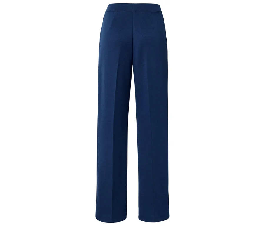 Pantalon large bleu foncé, vu de dos, avec une taille plate.